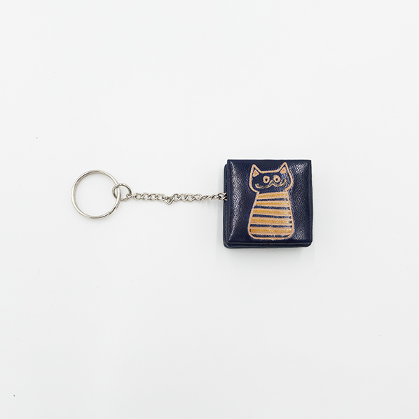 Leren kat portemonnee met sleutelhanger, blauw