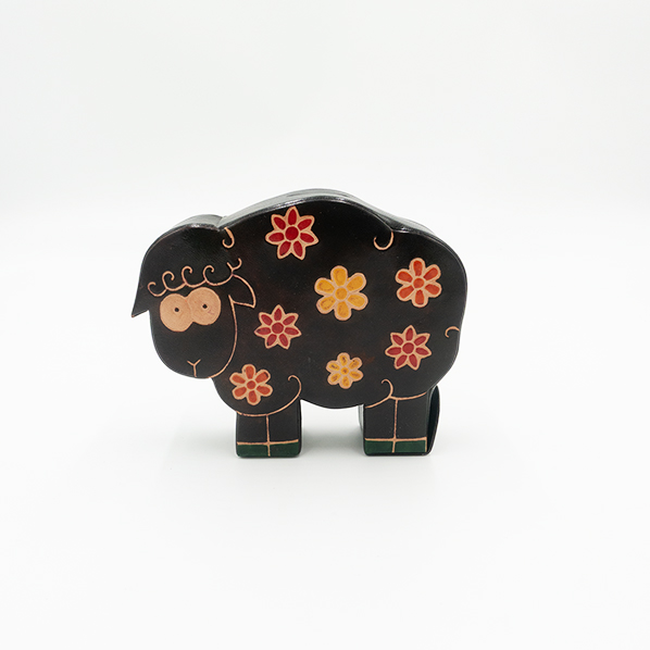 Leren schaap spaarpot, zwart
