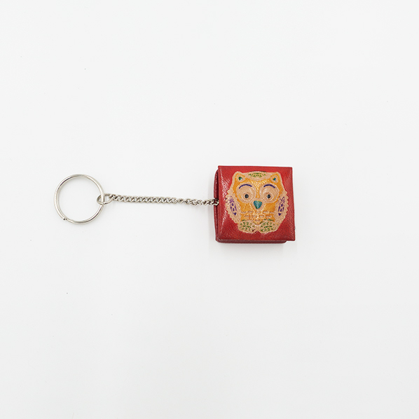 Leren uil portemonnee met sleutelhanger, rood