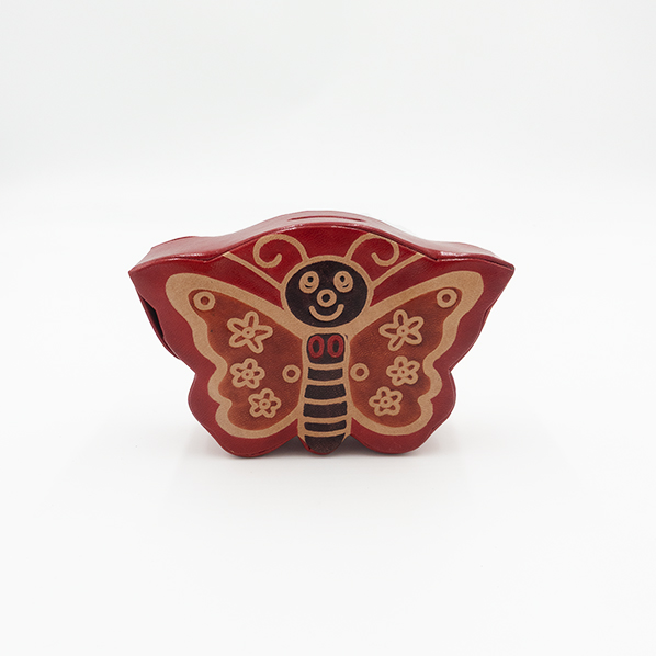 Leren vlinder spaarpot, rood